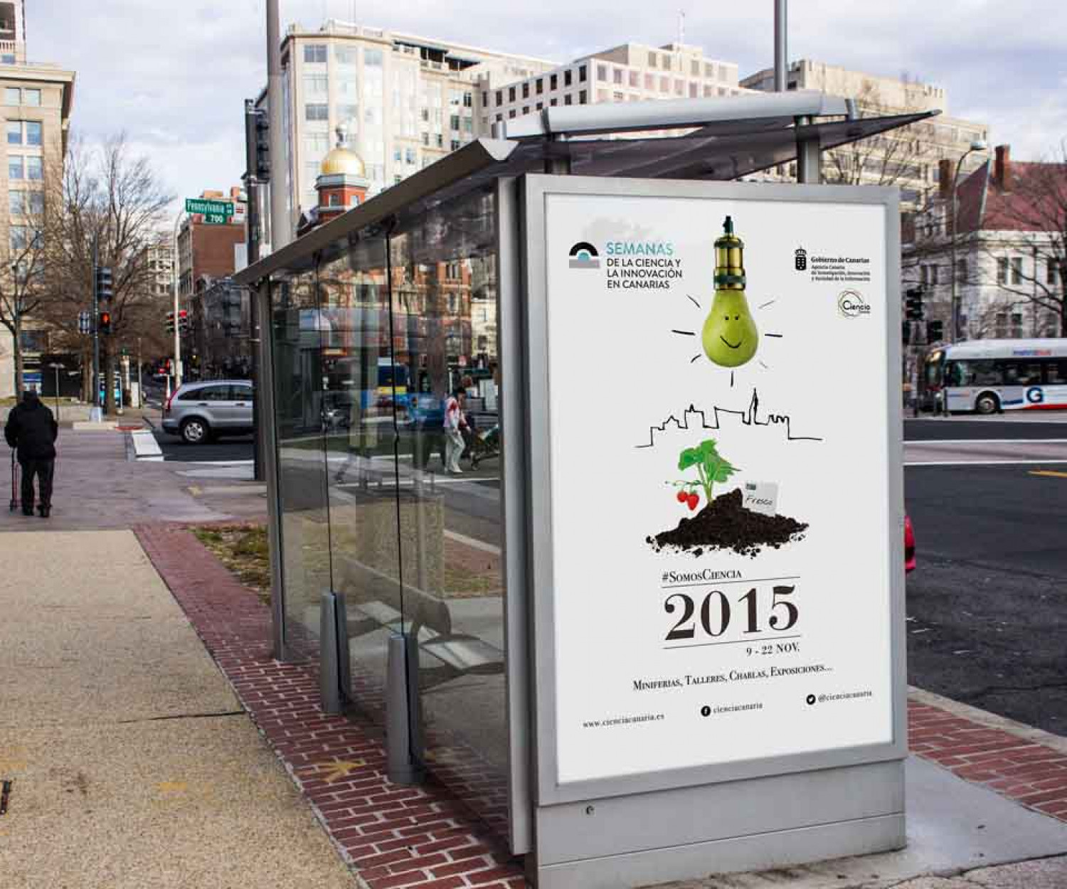 Diseño e ilustración de la publicidad de las paradas La Semana de la Ciencia 2015 Agencia de diseño y publicidad Las Palmas